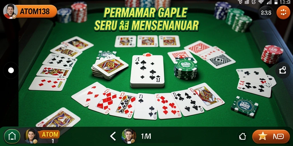 Tampilan gameplay ATOM138 dengan pemain yang asyik bermain Gaple.