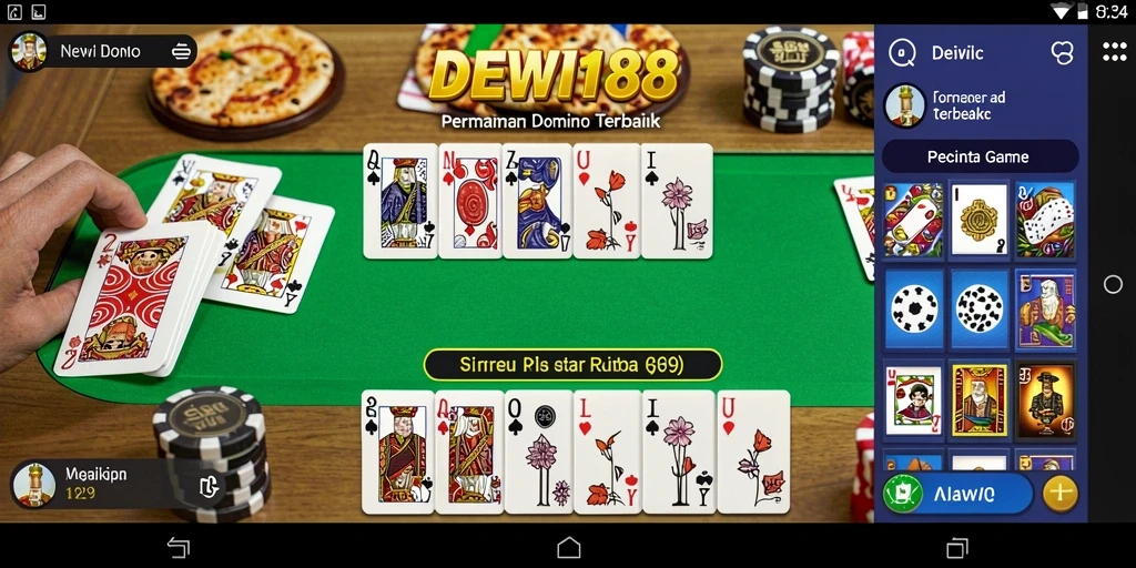 Tampilan gameplay seru pada aplikasi DEWI188 untuk permainan Domino.
