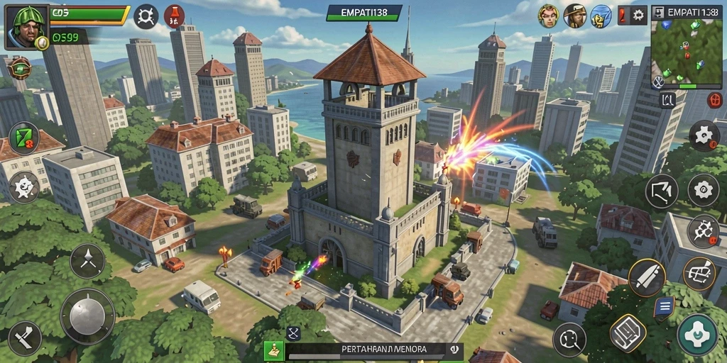 Screenshot utama EMPATI138 menampilkan strategi Tower Defense yang mendebarkan.