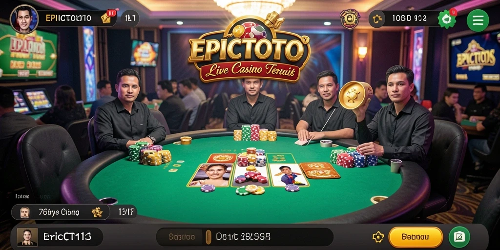 Screenshot EPICTOTO menampilkan dealer live dan gameplay yang mendebarkan.