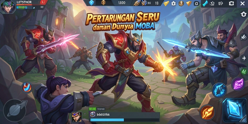 Screenshot gameplay LETSTHOR yang menunjukkan aksi seru di arena MOBA.