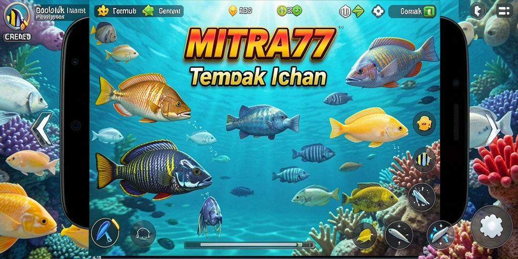 Tampilan gameplay seru dari MITRA77 dengan aksi Tembak Ikan yang intens.