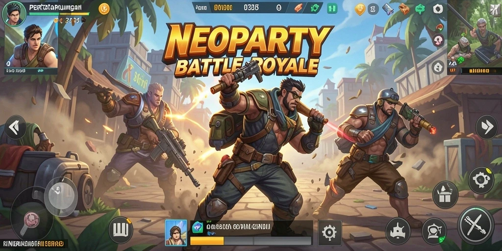 Screenshot NEOPARTY menunjukkan aksi Battle Royale yang mendebarkan.