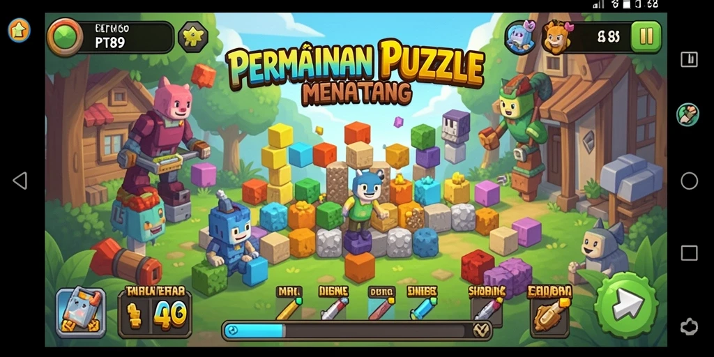 Screenshot permainan PT89 yang menunjukkan berbagai jenis puzzle yang menantang.
