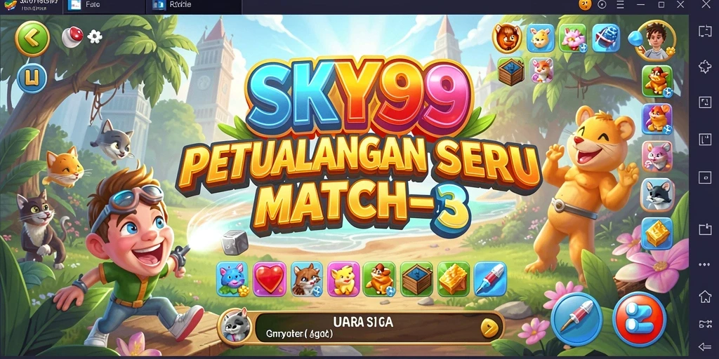 Tampilan menarik gameplay Match-3 dengan level penuh warna.